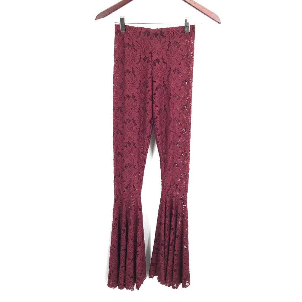 Nine Lives Bazaar Burgundy Lace Boot Flare Pants
